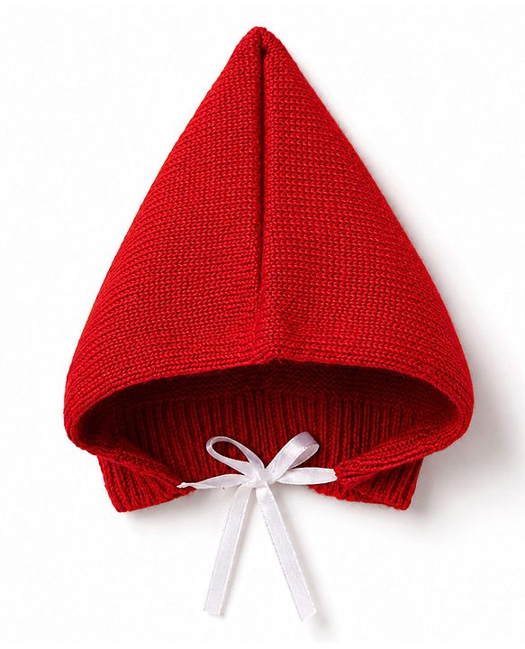 Babyhug Knit Full Sleeves Solid 4 Piece Sweater & Pant Set With Cap & Booties - Red