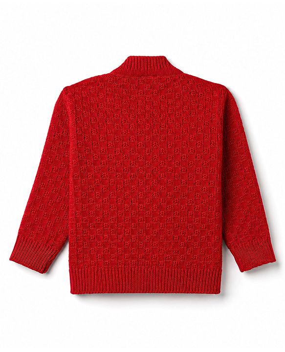 Babyhug Knit Full Sleeves Solid 4 Piece Sweater & Pant Set With Cap & Booties - Red