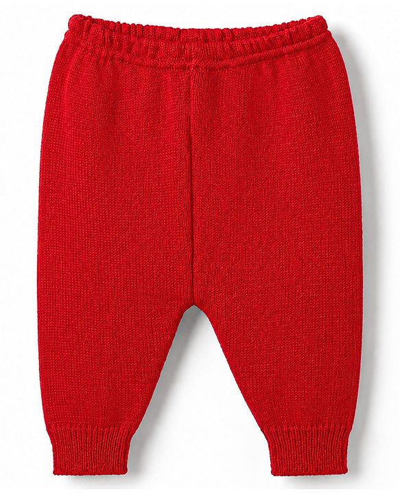 Babyhug Knit Full Sleeves Solid 4 Piece Sweater & Pant Set With Cap & Booties - Red