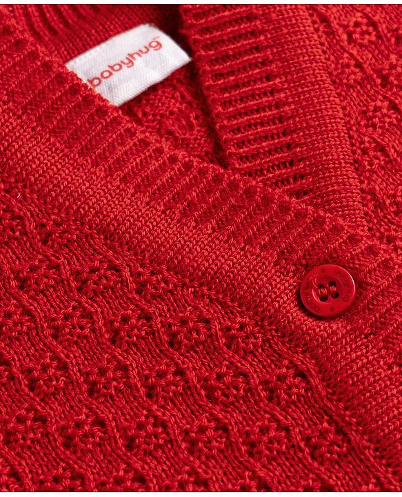 Babyhug Knit Full Sleeves Solid 4 Piece Sweater & Pant Set With Cap & Booties - Red