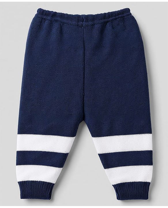 Babyhug Knit Full Sleeves Striped Sweater Set With Booties & Cap - Navy Blue
