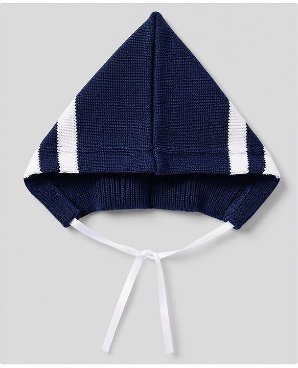 Babyhug Knit Full Sleeves Striped Sweater Set With Booties & Cap - Navy Blue