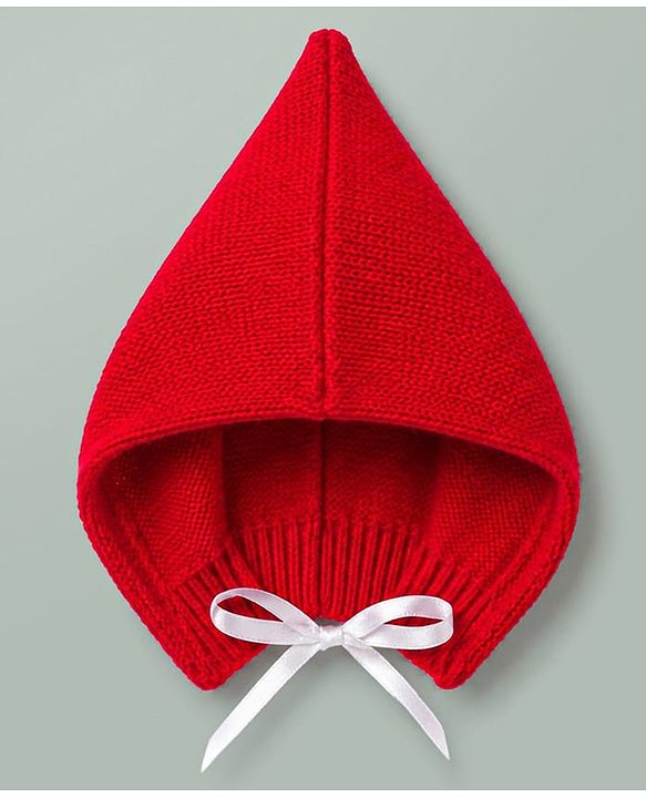 Babyhug Knit Full Sleeves Front Open Colour Block Stripe Sweater Set with Cap & Booties - Red & White