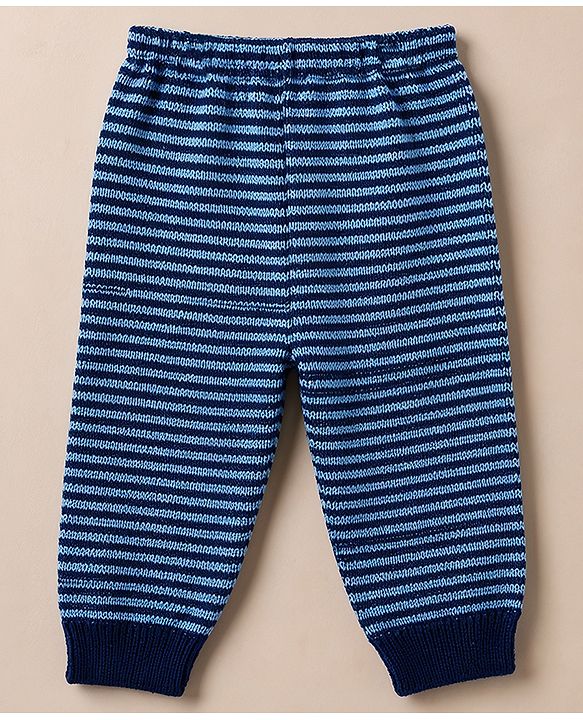 Babyhug Knit Full Sleeves Striped Sweater Set With Cap & Booties - Navy Blue