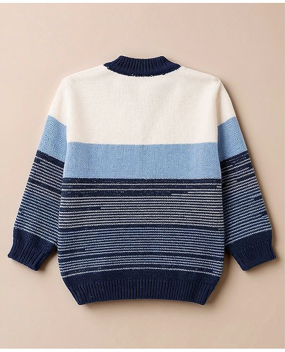 Babyhug Knit Full Sleeves Striped Sweater Set With Cap & Booties - Navy Blue