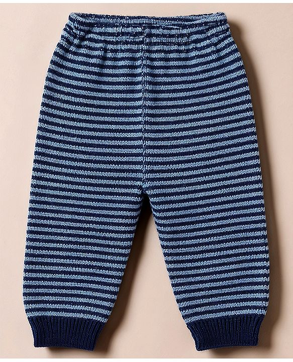 Babyhug Knit Full Sleeves Striped Sweater Set With Cap & Booties - Navy Blue