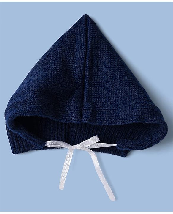 Babyhug Knit Full Sleeves Front Open Argyle Designed Sweater Set with Cap & Booties - Navy & White