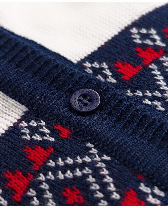 Babyhug Knit Full Sleeves Front Open Argyle Designed Sweater Set with Cap & Booties - Navy & White