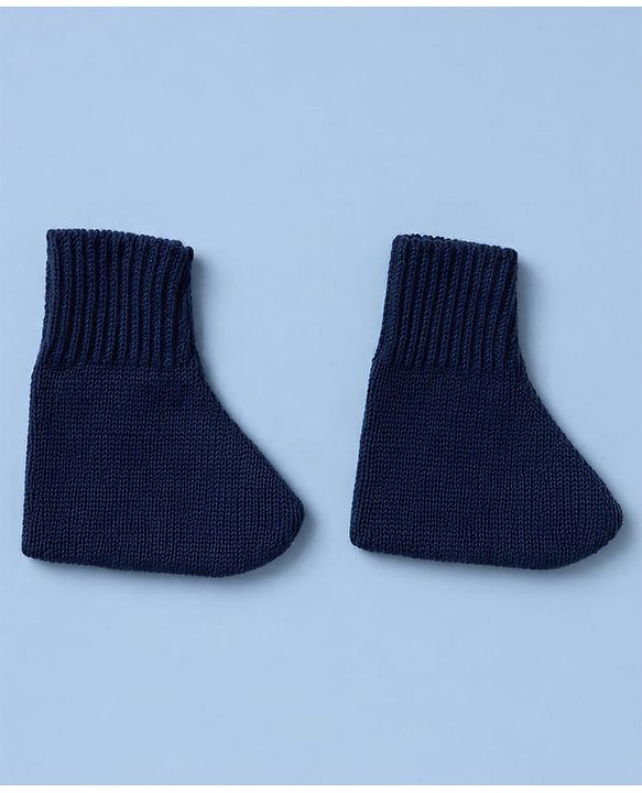 Babyhug Knit Full Sleeves Front Open Argyle Designed Sweater Set with Cap & Booties - Navy & White
