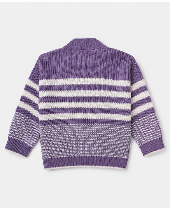 Babyhug Knit Full Length Four Piece Sweater Sets with Full Sleeves and Striped Print in Purple for 6-9 Months