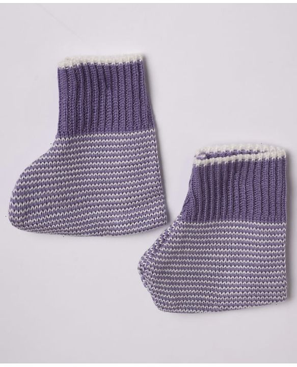 Babyhug Knit Full Length Four Piece Sweater Sets with Full Sleeves and Striped Print in Purple for 6-9 Months