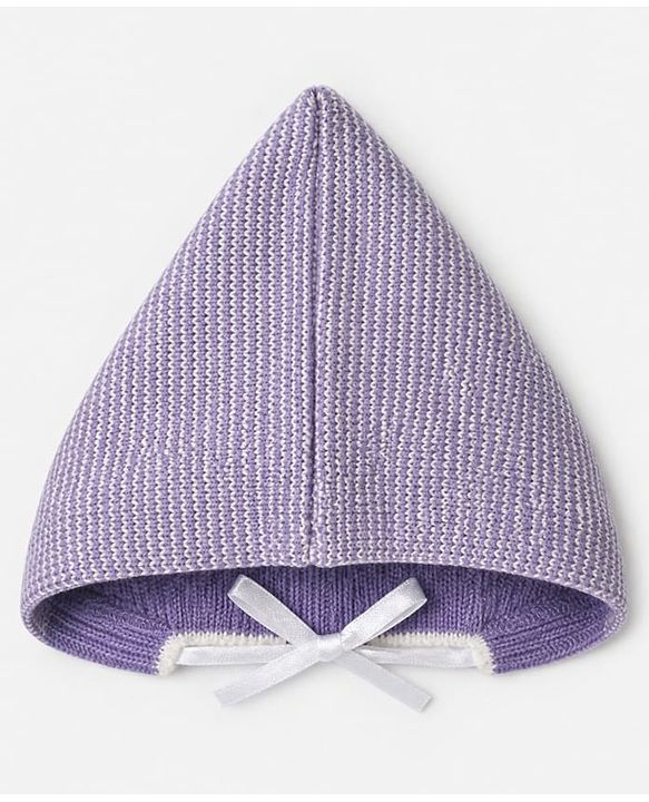 Babyhug Knit Full Length Four Piece Sweater Sets with Full Sleeves and Striped Print in Purple for 6-9 Months