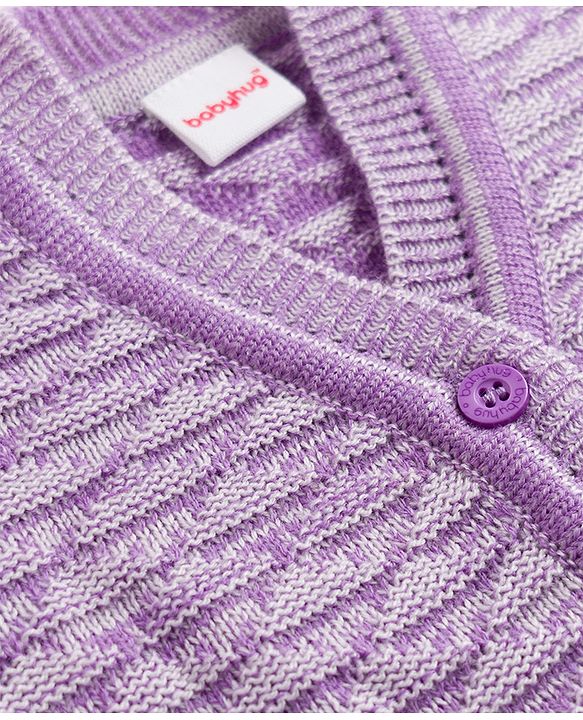 Babyhug Knit Full Sleeves Solid Textured Sweater Set With Booties & Cap - Purple