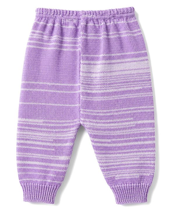Babyhug Knit Full Sleeves Solid Textured Sweater Set With Booties & Cap - Purple