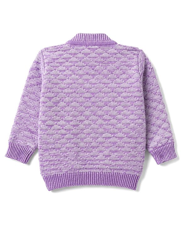Babyhug Knit Full Sleeves Solid Textured Sweater Set With Booties & Cap - Purple