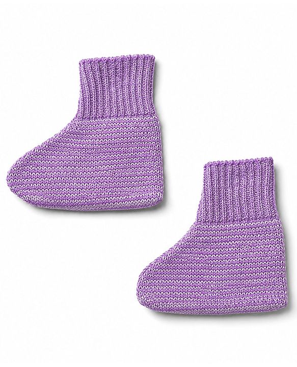 Babyhug Knit Full Sleeves Solid Textured Sweater Set With Booties & Cap - Purple