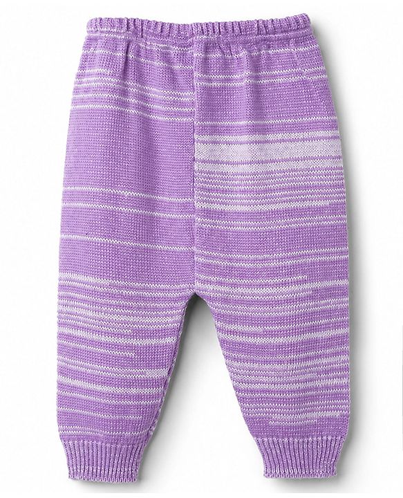 Babyhug Knit Full Sleeves Solid Textured Sweater Set With Booties & Cap - Purple