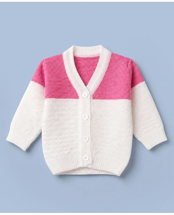 Babyhug Knit Sweater Set and Cap with Full Sleeves and Color Block in Pink
