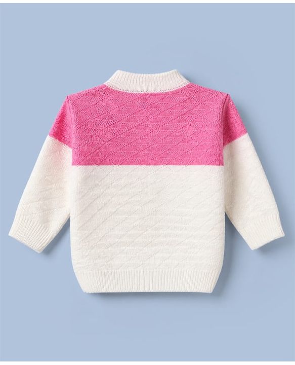 Babyhug Knit Sweater Set and Cap with Full Sleeves and Color Block in Pink