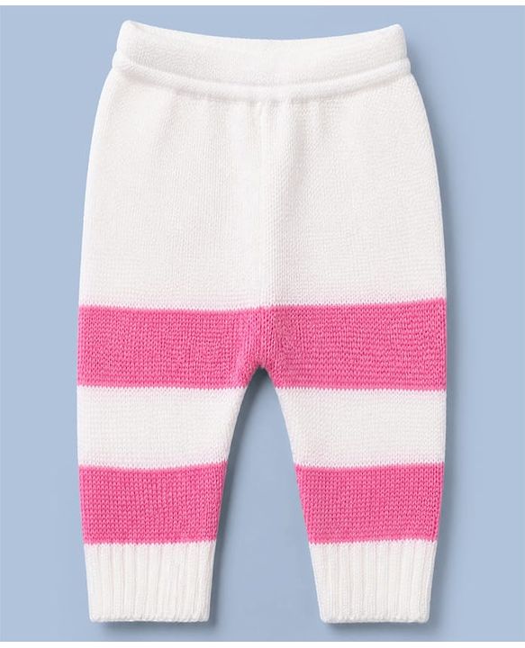 Babyhug Knit Sweater Set and Cap with Full Sleeves and Color Block in Pink