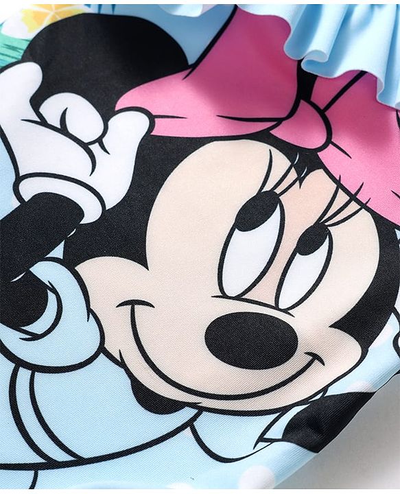 Babyhug Disney Sleeveless V Cut Swimsuit With Minnie Mouse Graphic - Light Blue