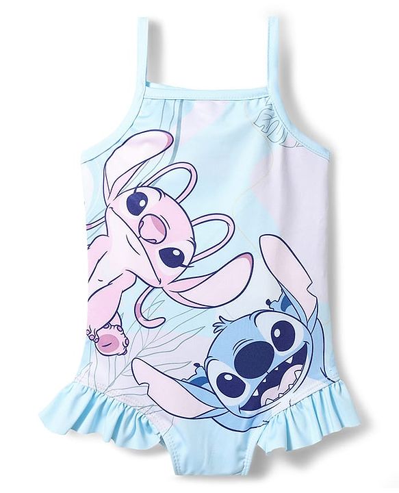 Babyhug Disney Lycra Sleeveless V Cut Swimsuit With Lilo & Stitch Graphics - Blue