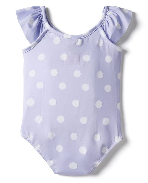 Babyhug Disney Sleeveless V Cut Swimsuit with Frill Design & Minnie Mouse Print - Purple & Red