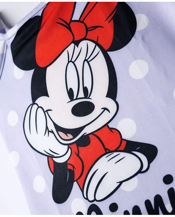 Babyhug Disney Sleeveless V Cut Swimsuit with Frill Design & Minnie Mouse Print - Purple & Red