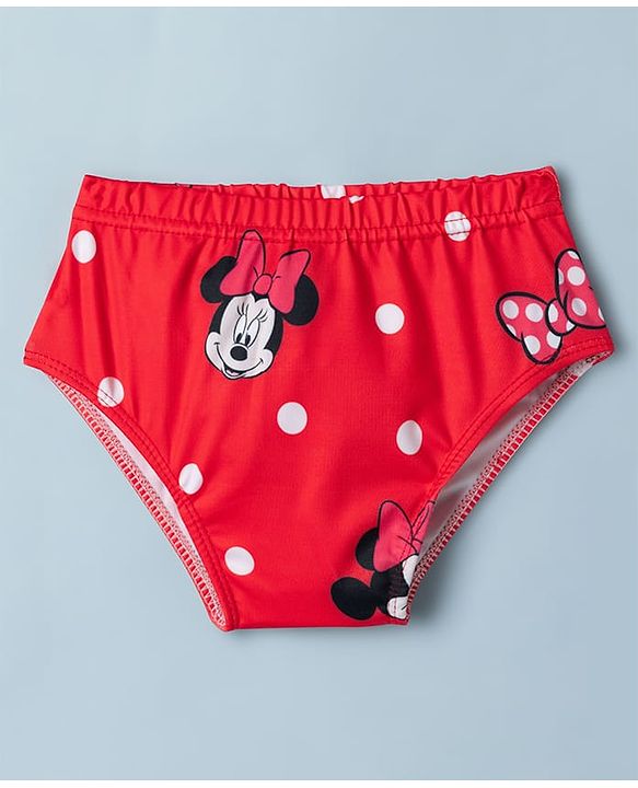 Babyhug Disney  Sleeveless Two Piece Swimsuit With Minnie Mouse Family Graphic - White