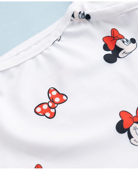 Babyhug Disney  Sleeveless Two Piece Swimsuit With Minnie Mouse Family Graphic - White