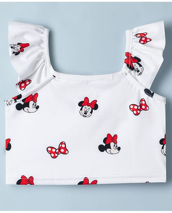 Babyhug Disney  Sleeveless Two Piece Swimsuit With Minnie Mouse Family Graphic - White