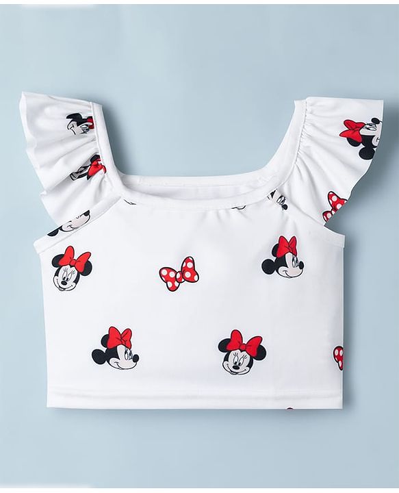 Babyhug Disney  Sleeveless Two Piece Swimsuit With Minnie Mouse Family Graphic - White