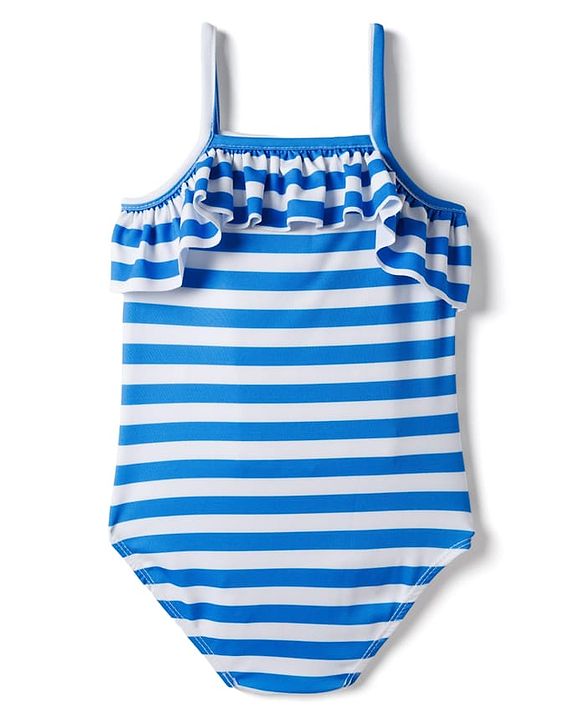 Babyhug Disney Sleeveless V Cut Swimsuit with Frill Design & Minnie Mouse Print - Blue