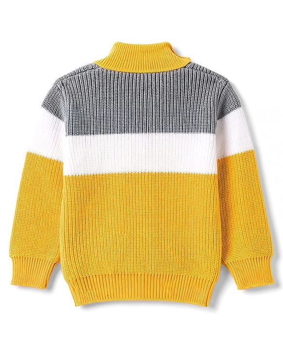 Babyhug Knitted Full Sleeves Striped Sweater Set - Mustard