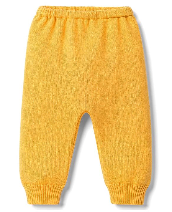 Babyhug Knitted Full Sleeves Striped Sweater Set - Mustard