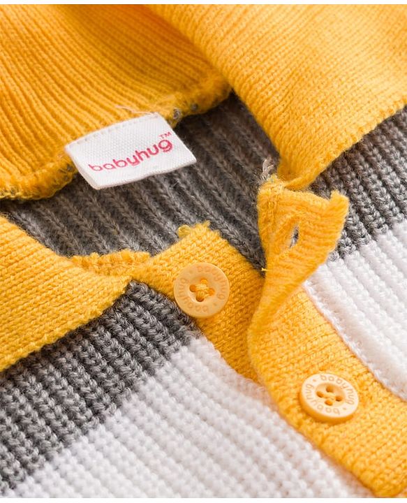 Babyhug Knitted Full Sleeves Striped Sweater Set - Mustard