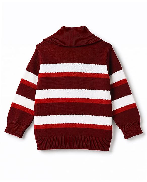 Babyhug Knit Full Sleeves Striped Sweater & Pant Set - Maroon