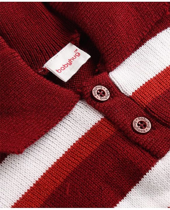 Babyhug Knit Full Sleeves Striped Sweater & Pant Set - Maroon