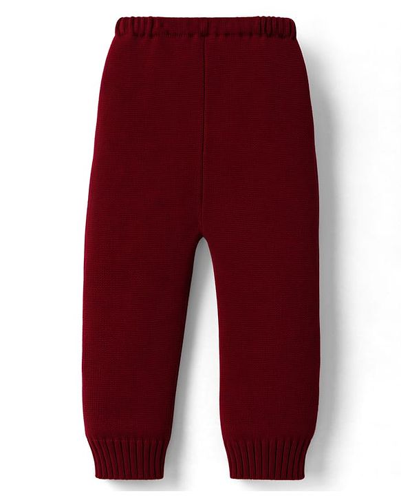 Babyhug Knitted Full Sleeves Sweater Set With Deer Design - Maroon
