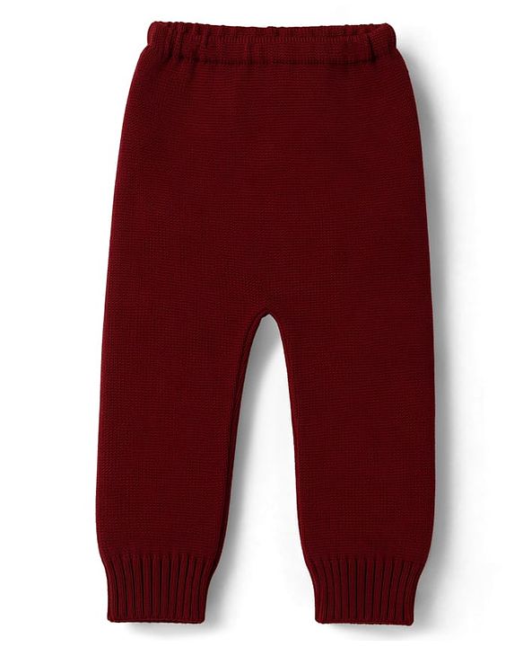 Babyhug Knitted Full Sleeves Sweater Set With Deer Design - Maroon