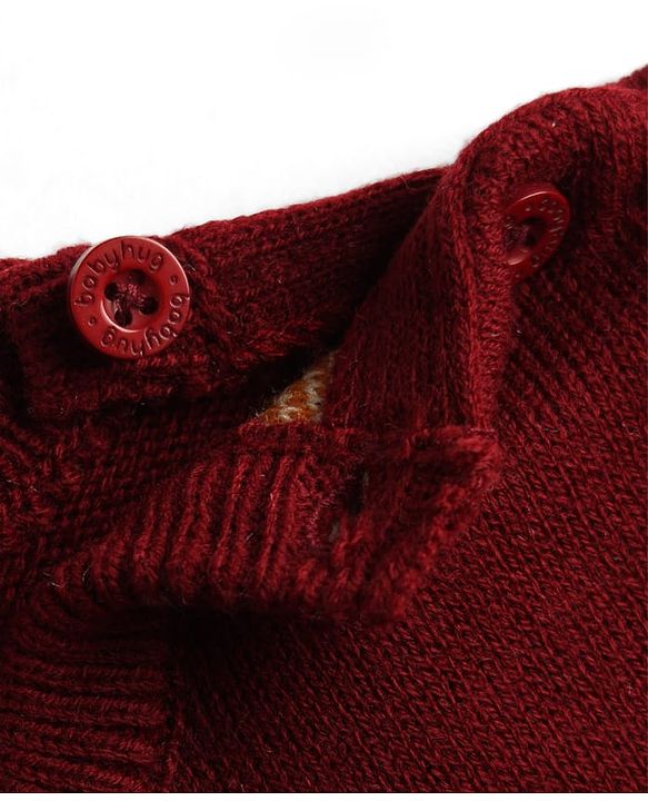 Babyhug Knitted Full Sleeves Sweater Set With Deer Design - Maroon