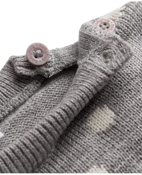 Babyhug Knit Full Sleeves Sweater Set With Stripes & Polka Dots & Bunny Design - Grey