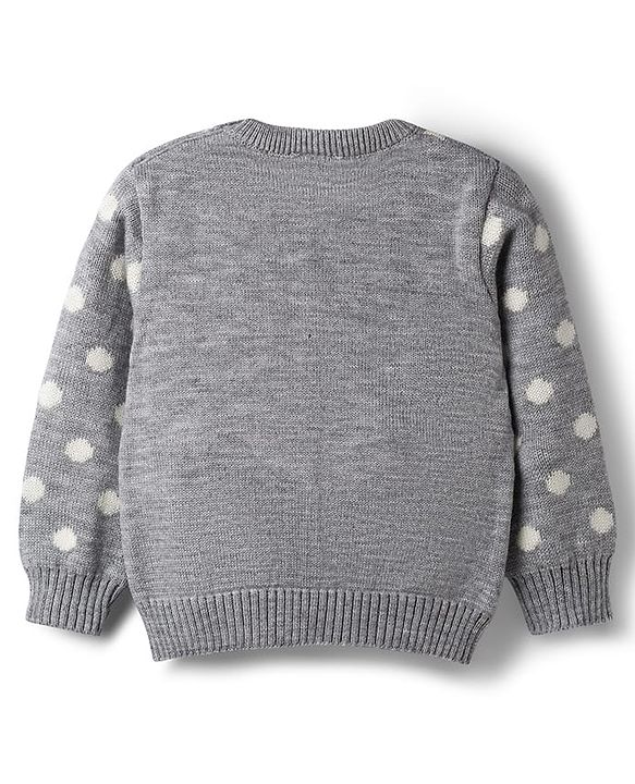Babyhug Knit Full Sleeves Sweater Set With Stripes & Polka Dots & Bunny Design - Grey
