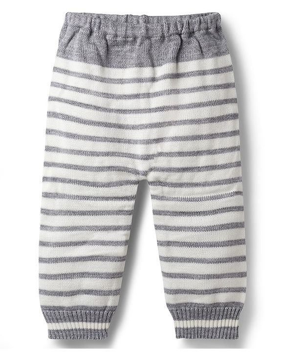Babyhug Knit Full Sleeves Sweater Set With Stripes & Polka Dots & Bunny Design - Grey