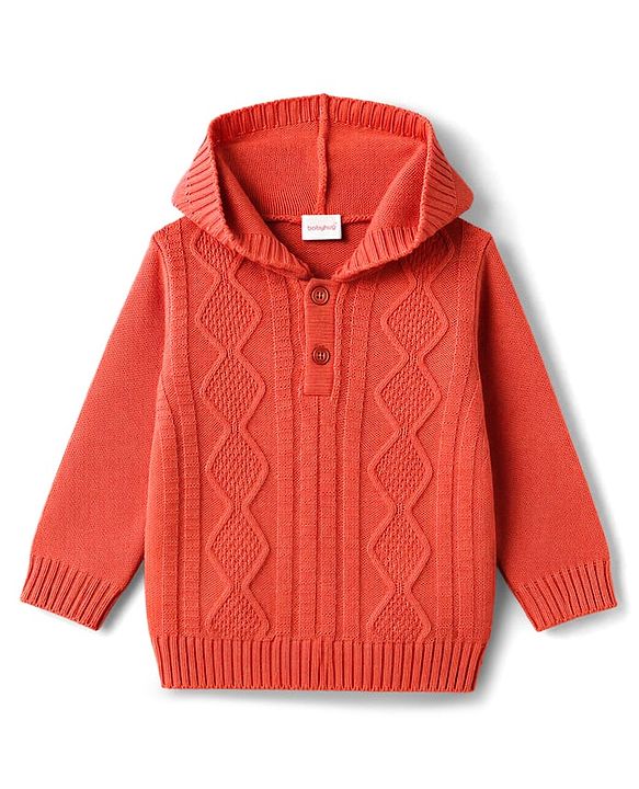 Babyhug Knitted Full Sleeves Hooded Sweater Set - Red