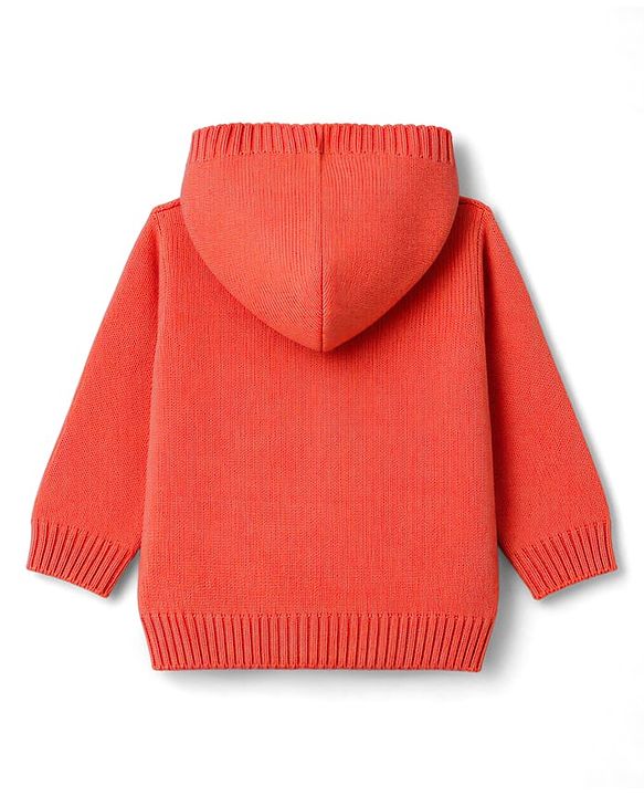 Babyhug Knitted Full Sleeves Hooded Sweater Set - Red