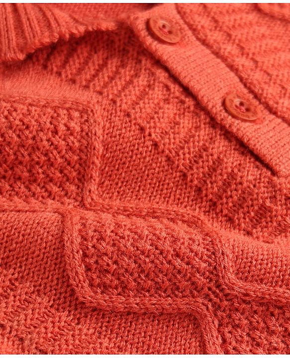 Babyhug Knitted Full Sleeves Hooded Sweater Set - Red