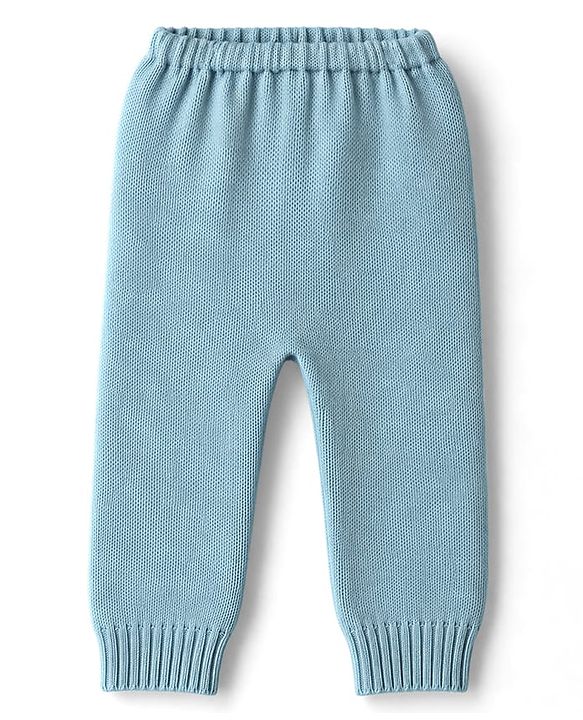 Babyhug Knitted Full Sleeves Sweater Set With Swan Print - Light Blue