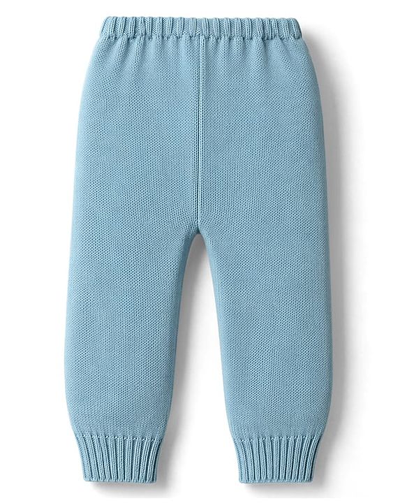Babyhug Knitted Full Sleeves Sweater Set With Swan Print - Light Blue