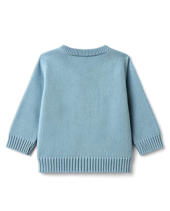Babyhug Knitted Full Sleeves Sweater Set With Swan Print - Light Blue